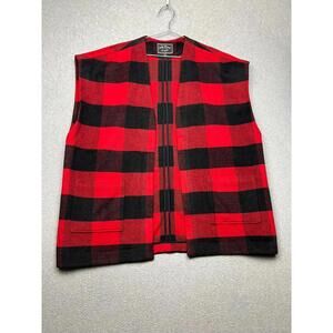 Lucky Brand Oversize Vest Buffalo Plaid Cardigan M/L Wool Blend Open Winter